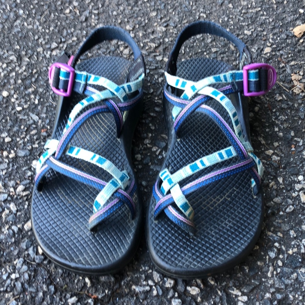 purple & blue custom chacos